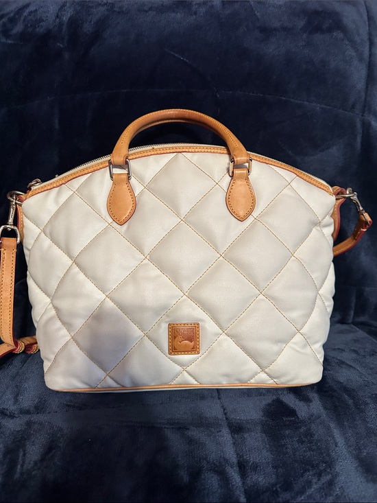 Dooney & Bourke Handbags - Dooney & Bourke Cream Quilted Leather Tote with Tan Trim